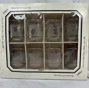 VTG Hostess Libbey Frosted Silver Leaf Juice Glasses✨Set Of 8 Glasses✨5.5 oz✨NOS - Picture 1 of 7