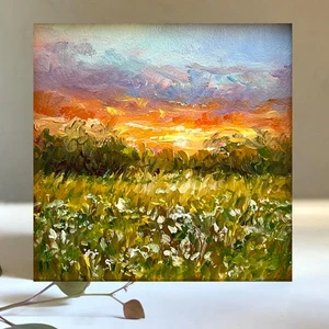 Original oil painting  Impressionism ,Meadow, Summer Nature ,4x4in - Picture 1 of 7