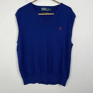 Polo Ralph Lauren Men’s Large Sweater Vest Blue VNeck Preppy Pima Cotton Knit - Picture 1 of 5