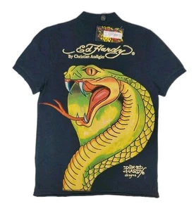 NWT Men's VTG Ed Hardy Christian Audiger Y2K Rhinestone Cobra Polo Shirt Size M - Picture 1 of 18