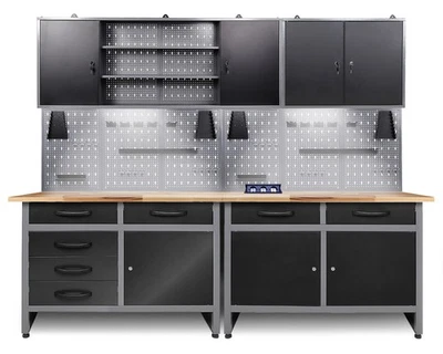 Ondis24 Werkstatt Set 240 cm Werkbank Metall Werkzeugschrank Lochwand Haken - Bild 1 von 4