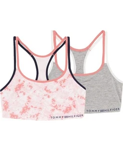 Tommy Hilfiger Big Girls Flamingo Plume / Gray Heather 2 Pk Bralette Size M 8-10 - Picture 1 of 1