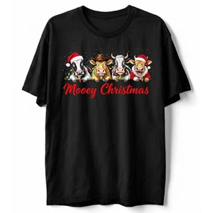 Divertida Camiseta de Navidad Mooey Vacas Papá Noel Sombrero Vaquero Luces de Navidad Granjero Camiseta - Imagen 1 de 18