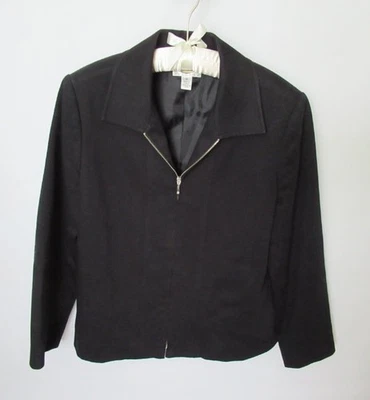Talbots Petites black zip front cotton blend long sleeve lined jacket *Sz PM* - Image 1 of 4