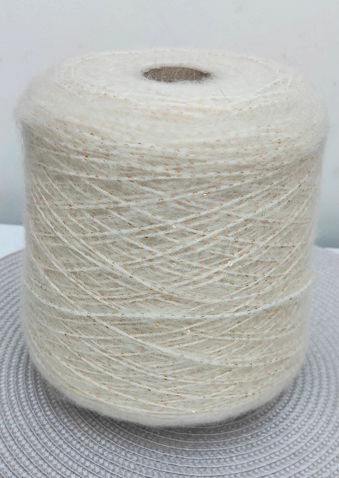 COFIL MOHAIR PAILLETTES CORA WHITE/ GOLD SEQUINS 190m/100g CONE 350g. - Image 1 of 1