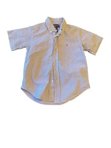 Ralph Lauren Boys Striped Seersucker Short Sleeve Shirt Size 4/4T Cotton Preppy - Picture 1 of 5