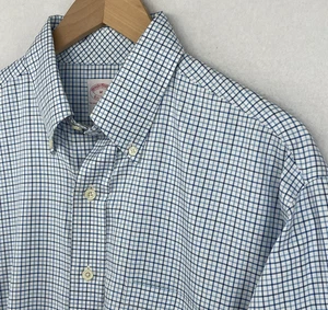 BROOKS BROTHERS Hemd Herren M Bügelfrei Original Polo Tattersall Karo Supima Blau - Bild 1 von 13
