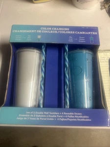 2er Pack Parker Lane Good Vibes Farbwechsel Kaltbecher mit Strohhalmen Set je 22 Unzen - Bild 1 von 3