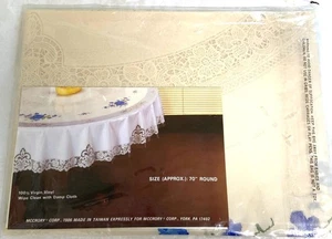 Vintage 1986 Ivory Color 100% Vinyl Lace Tablecloth 70” Round New Stock Taiwan - Picture 1 of 4