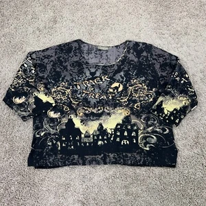Jane Ashley Shirt Womens 3X Black Trick or Treat Cat Haunted House Spooky Scary - Picture 1 of 11