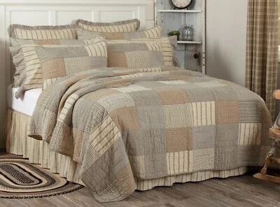 Cal King Quilt Handtitched Country Block Patchwork Earth Tone Gray Sawyer Mill - Image 1 of 4