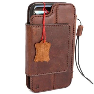 Genuine Leather Case for iPhone 8 Plus Book Wallet Magnet Cover Brown Card Slots - Picture 1 of 7