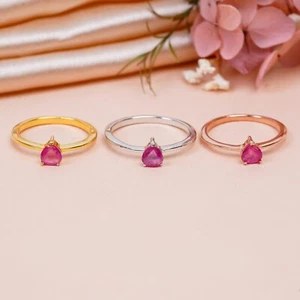 Ruby Glass Filled Gemstone ring 5mm Heart shape stone 925 Sterling Silver ring - Picture 1 of 11