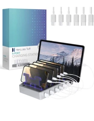 Hercules Tuff Multi-Device Charging Station - 6 USB Fast Ports + 3 USB Cables - Image 1 of 4