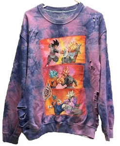 Dragon Ball Super Purple Tie Dye Sweater Pullover Shirt Distressed God Goku Rare - Imagen 1 de 18
