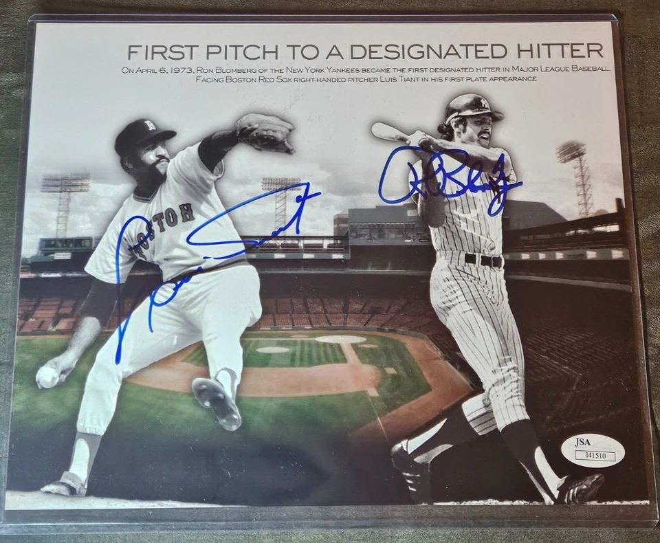 1st Pitch to A DH Ron Blomberg Luis Tiant Signed Autographed 8x10 JSA COA - Image 1 of 1