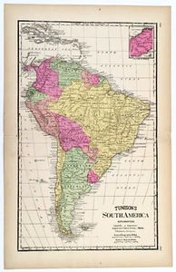 1887 SOUTH AMERICA Map (19x11) ORIGINAL Brazil La Plata Venezuela Peru LARGE - Picture 1 of 4