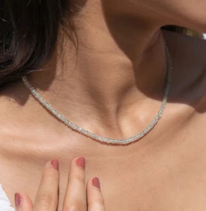 Gargantilla aguamarina natural cuentas energía curativa mujeres delicado collar de piedras de nacimiento - Imagen 1 de 8