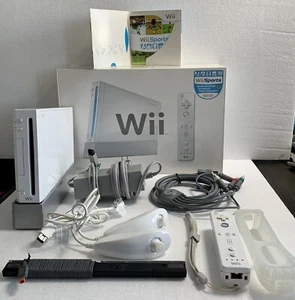 USED NINTENDO Wii SPORTS BUNDLE INCLUDING GAME, CONSOLE, STAND, CABLE ETC IN BOX - Picture 1 of 12