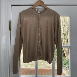 Vintage Stephanie Andrews Cardigan Sweater Oatmeal Taupe Beige 100% Silk Size L - Picture 1 of 7