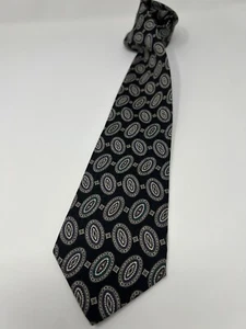 Burberry Men’s Tie Black Silver Paisley Design, 100% Silk 3.5” Wide Necktie - Picture 1 of 5