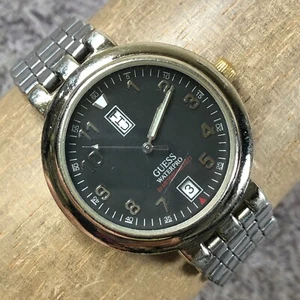 Vintage 1997 Guess Waterpro Men Diver Day Date Silver Tone Quartz 36mm Watch 8" - Picture 1 of 13