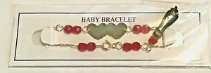 'REDUCED"-New 14K Gold Azabache Birthstone Double Heart Baby Bracelets - Picture 1 of 12