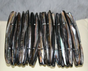 Vintage Double Drilled-Genuine Rainbow Abalone Shell Column Bar Stretch Bracelet - Picture 1 of 5