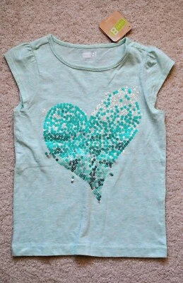 Camiseta Crazy 8 Niñas Verde Lentejuelas Corazón Mangas Cortas - Talla 4 Foto 1 de 3