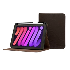 iPad Mini 6 Marrón Oscuro Cuero Genuino Estuche - Con Soporte para Lápiz - Dormir/Despertar - Imagen 1 de 7