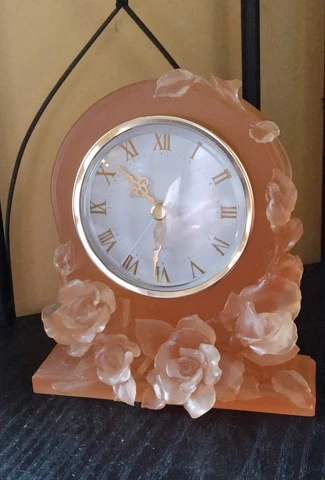 1970's Pink Resin Quartz Clock Gorgeous Rose detail Vintage Cover