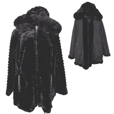 Abrigo reversible de piel sintética Gallery para mujer 1X negro suave mafia esposa noche de lujo Foto 1 de 4