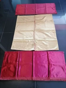 3 Vintage Gold & Red Silk Church Tablecloths Decoration Seda Napkins religious - Picture 1 of 8