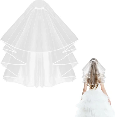 Schleier Braut Kurz Brautschleier Damen Schleier mit Haarnadel Eleganter Tüll Sc - Bild 1 von 4