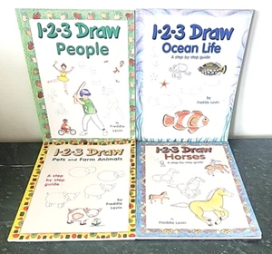 Lot 4 Books 1 2 3 Draw Pets Farm Animals Horses Ocean Life People Freddie Levin - Picture 1 of 5