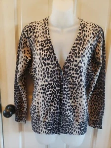 Dressbarn COTTON BLEND Gray's Animal Print Cardigan Button Sweater Medium NWT  - Picture 1 of 8
