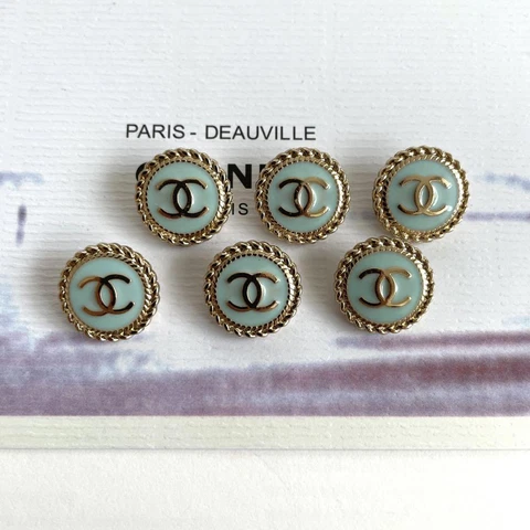 Chanel Vintage Parts Button Blue Gold 6 pieces Set Free shipping Cover