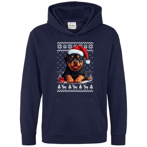 VETEMENTS Felpa con cappuccio bambini Natale Rottweiler cane fiocco di neve regali alberi renne