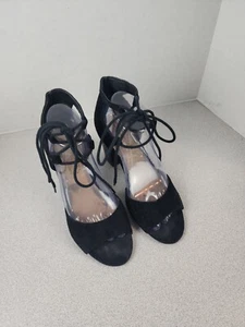Coconuts by Matisse Black Suede Open Toe Ankle Strap Heel Sandals 8M - Picture 1 of 10