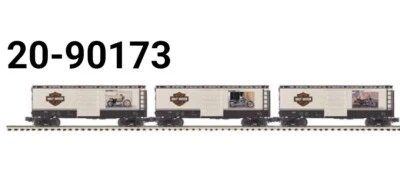 MTH PREMIER HARLEY DAVIDSON 40' BOX CAR 3 CAR SET NEW IN BOX 20-90173 - Image 1 of 3