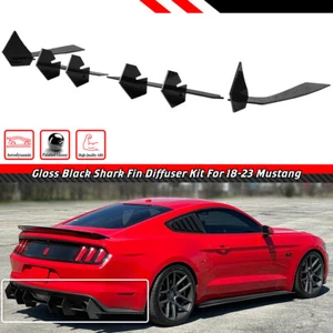For 18-2023 Ford Mustang Ecoboost Gloss Black Shark Fin Rear Bumper Diffuser Kit - Bild 1 von 6