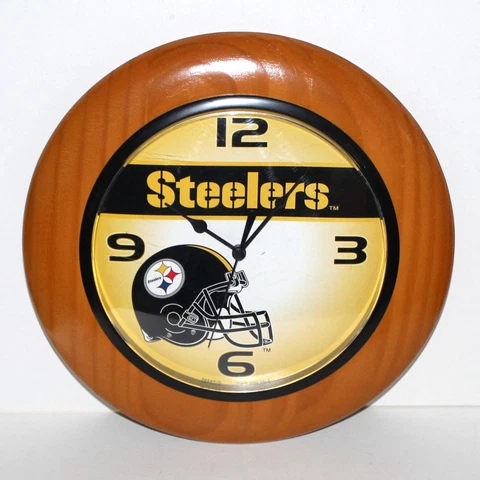 Vintage Pittsburgh Steelers Wall Clock 1994 Wood NFL Football Cover