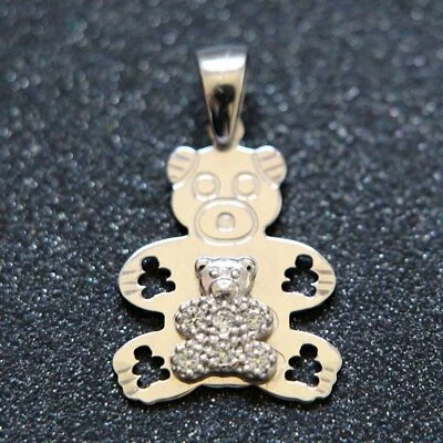 Berloque pingente de urso de pelúcia fino bebê ouro branco real sólido 18k Itália italiano - Imagem 1 de 4