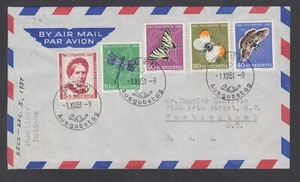 Switzerland Sc B207-B211 FDC. 1951 Butterflies, cplt set on air mail cover to US - Picture 1 of 2