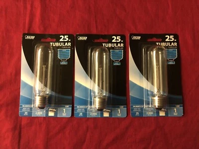 3-Pack FEIT BP25T10 Tubular 25-Watt Clear Appliance Lamp Light Bulb 25w - Image 1 of 2