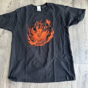 2001 Buffalo Chip Sturgis T-Shirt L Black Flames Skull Biker Rally USA VTG - Picture 1 of 8
