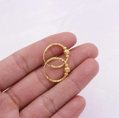 24k Gold Plated beaded Hoop Earrings Asian Indian Dubai  Jewellery Set*Uk Seller - Image 1 of 4