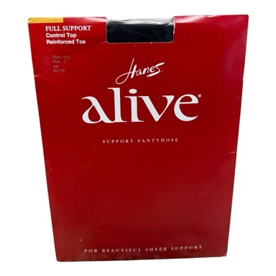 Vintage Hanes Alive Full Support Control Top 810 Pantyhose Size C Jet - Image 1 of 2