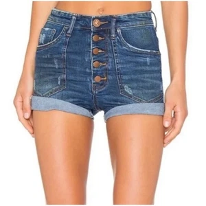 One Teaspoon Women’s Sz 24 High Rise Denim Shorts Superstar Harlets Stretch - Picture 1 of 11