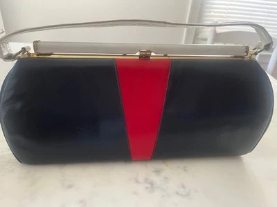 Vintage 1950 Handbag Purse Bag Leather Red White Blue Very Good Condition - Image 1 of 3